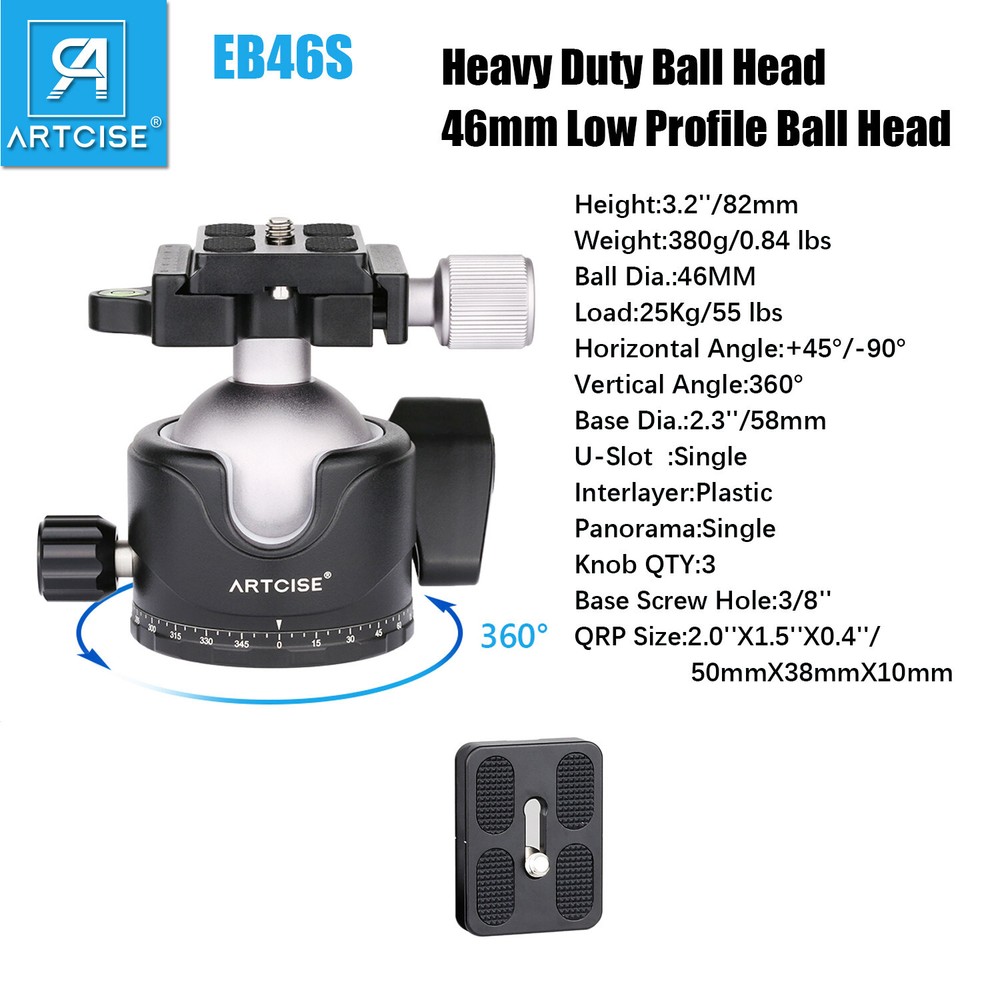 ARTCISE 46mm Professional Ball Head 360° Rotating Panoramic Tripod Head