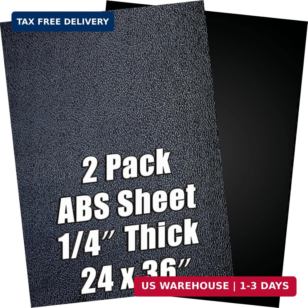 ABS Plastic Sheet 1/4 Inch Thick 24" x 36" (2-Pack)，Black Rigid Moldable Panel w