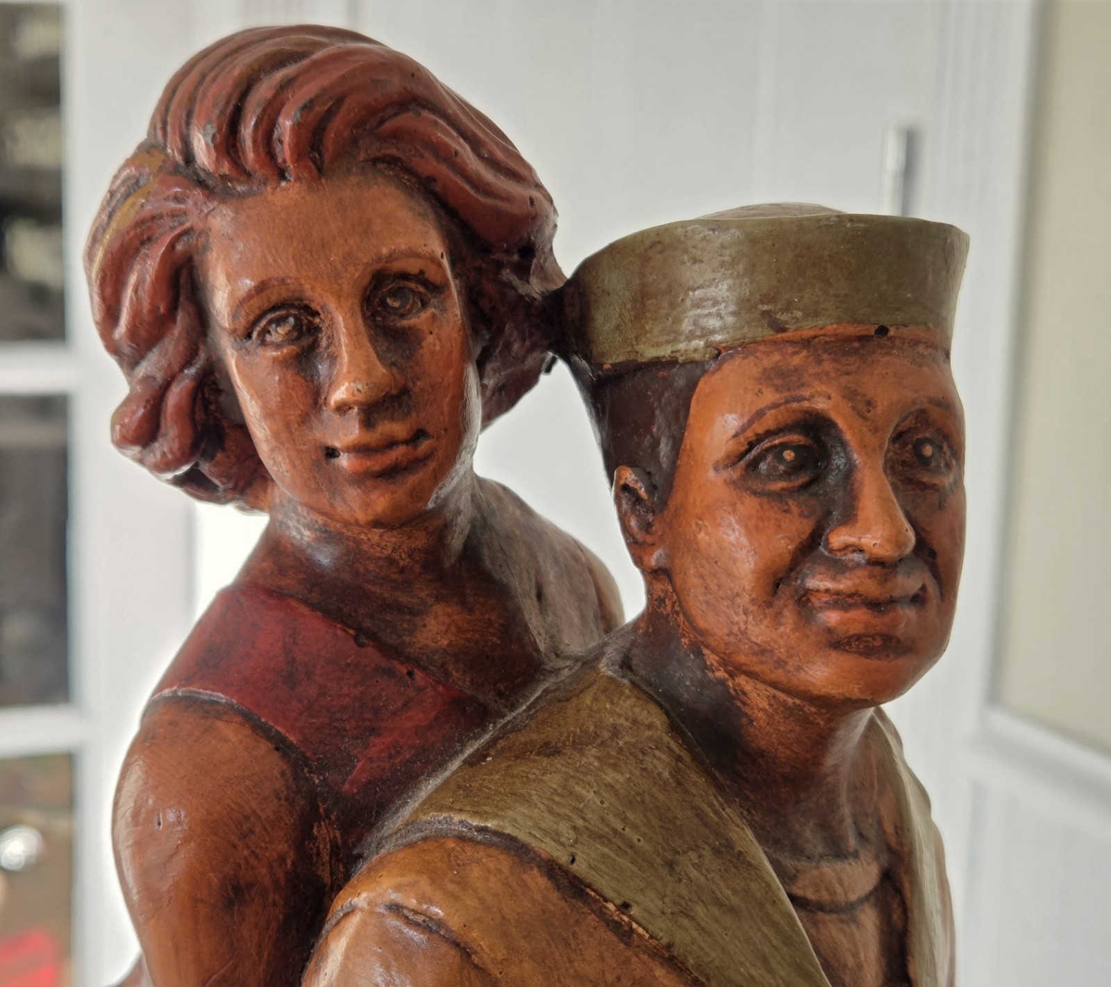 LARGE Wooden Sailor & Date Couple Riding Harley Davidson Motorcycle Sculpture