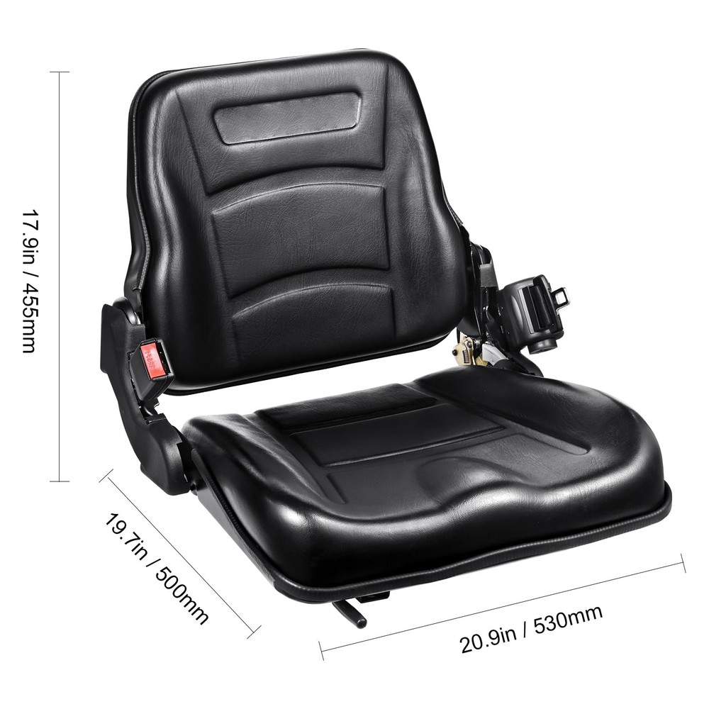 Universal Forklift Seat Fold-Down Tractor Seat Adjustable Back Angle Black