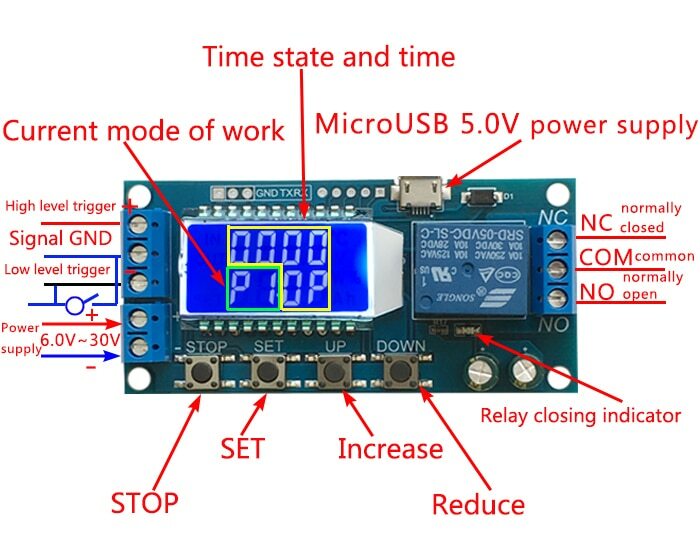 XY-LJ02 Time Delay Relay Module Control Timer Switch 6-30V Trigger Loop Timing