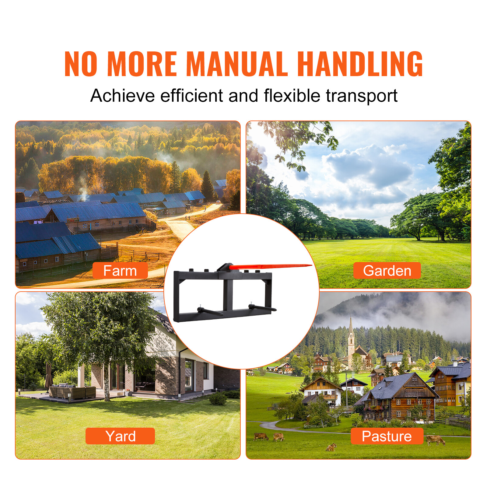 VEVOR 49" Hay Spear Bale Spears Skid Steer Loader Tractor Attachment 1600lbs