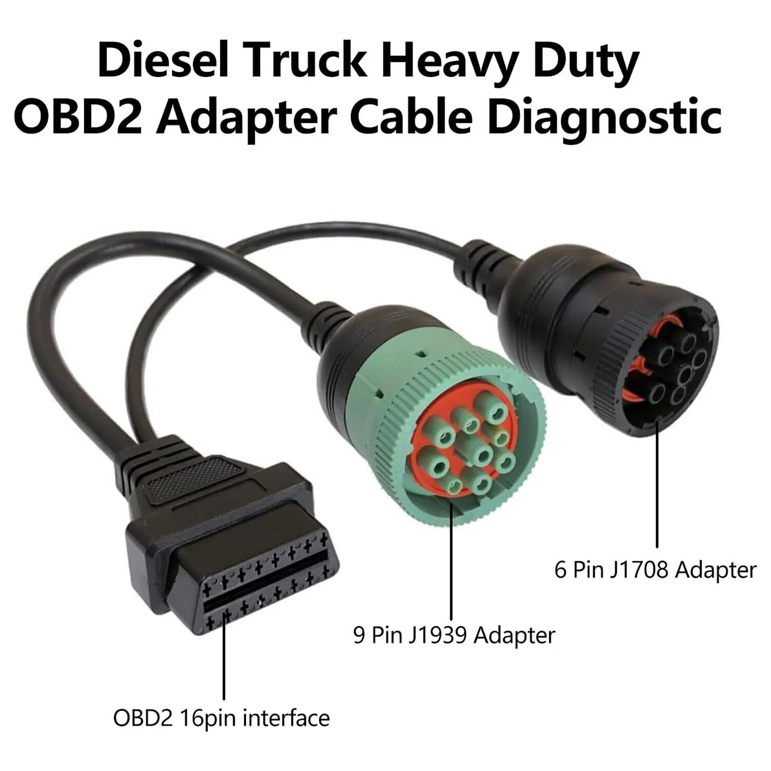 6 Pin J1708 or 9 Pin J1939 to 16 Pin OBD2 OBDII Adapter Cable Heavy Duty Truck