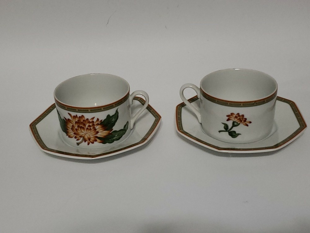 Fitz & Floyd Chrysantheme 89 Cup and Saucer, 2 Sets