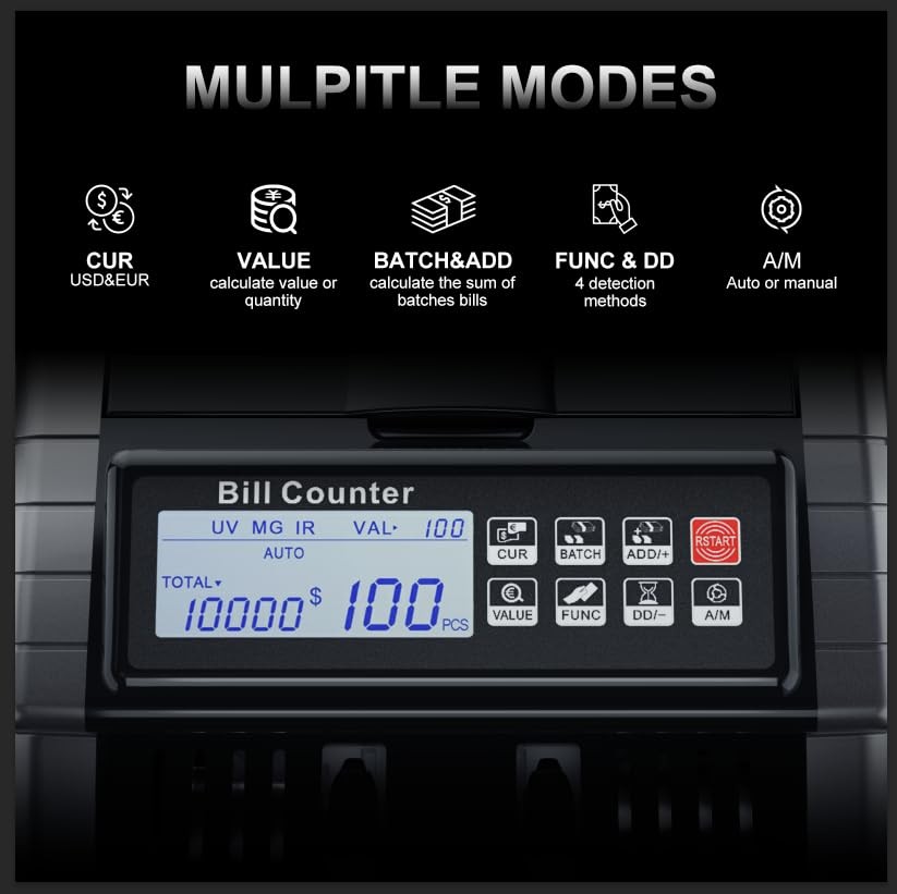 AL1000 Money Counter Machine with Value Counting, Support Dollar and...