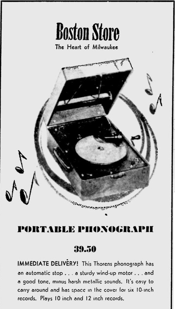 Thorens Acoustic Portable Gramophone record player c1939