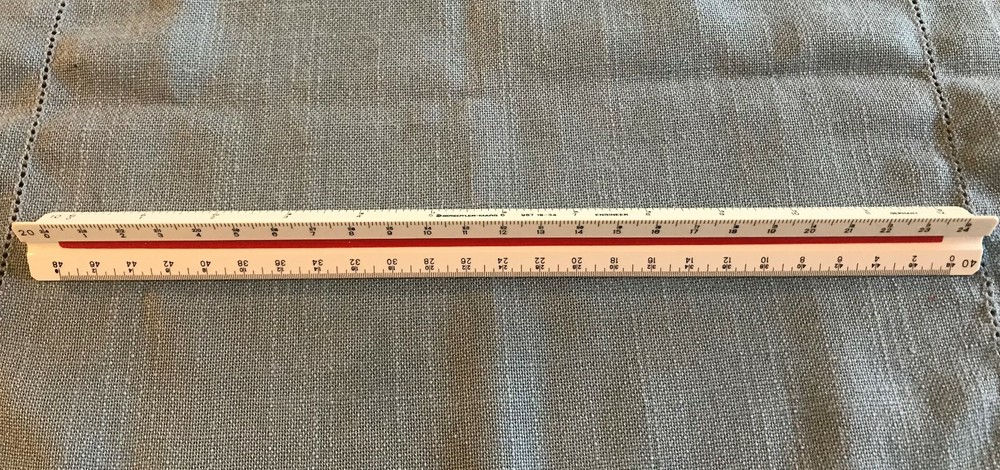Staedtler-Mars 12” Triangular Scale Ruler 987 18-34 Engineer Germany Color Bars