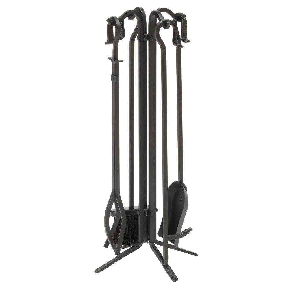 5-Piece Black Wrought Iron Fireplace Tool Set - Durable, Stylish & Functional