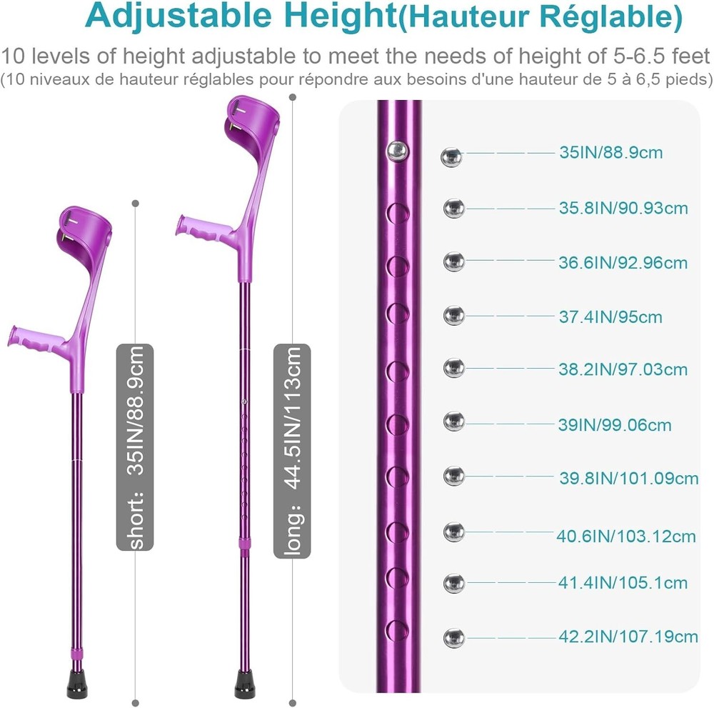 Folding Forearm Crutches with Anti-Drop Cuff - Adjustable & Lightweight