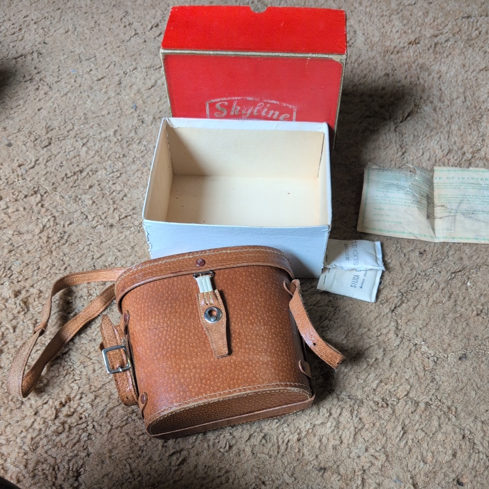 Japan Antique Vintage SKYLINE 7x35 Binoculars Leather Case Original Box extras