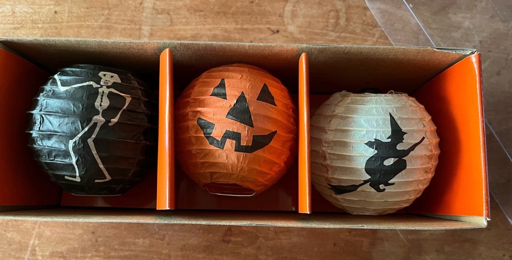 Pottery Barn Paper Lantern Pumpkin Witch Skeleton String Lights Halloween NIB