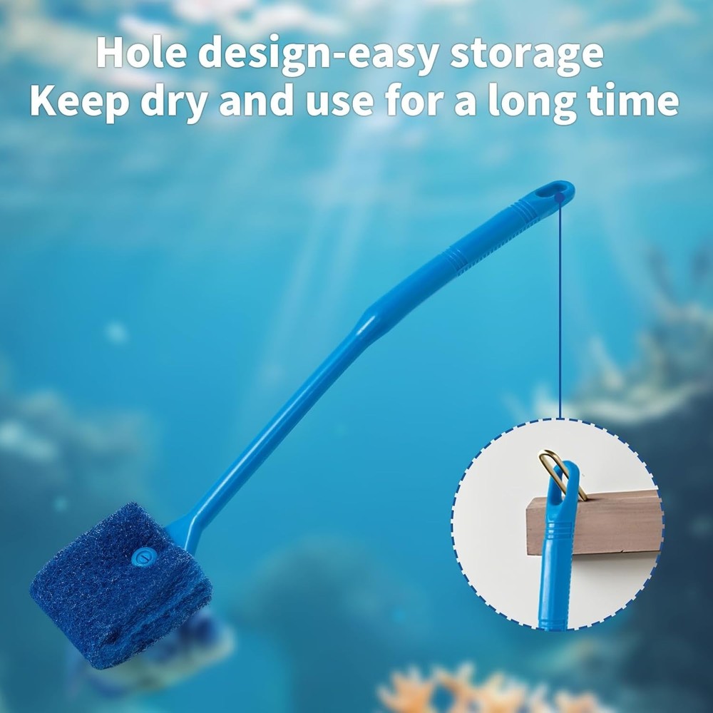 Aquarium Algae Scraper Double Sided Sponge Brush Cleaner Long Handle Fish Tan...
