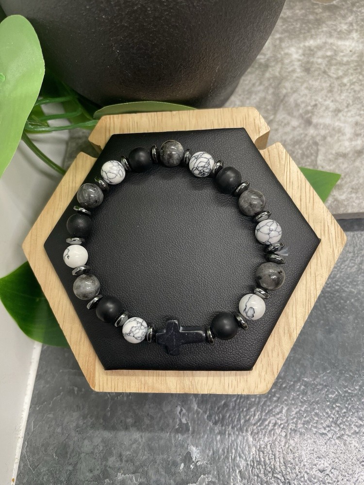 Handmade Beaded Stone Stackable 7” Plus Stretch Bracelet New Cross B3267