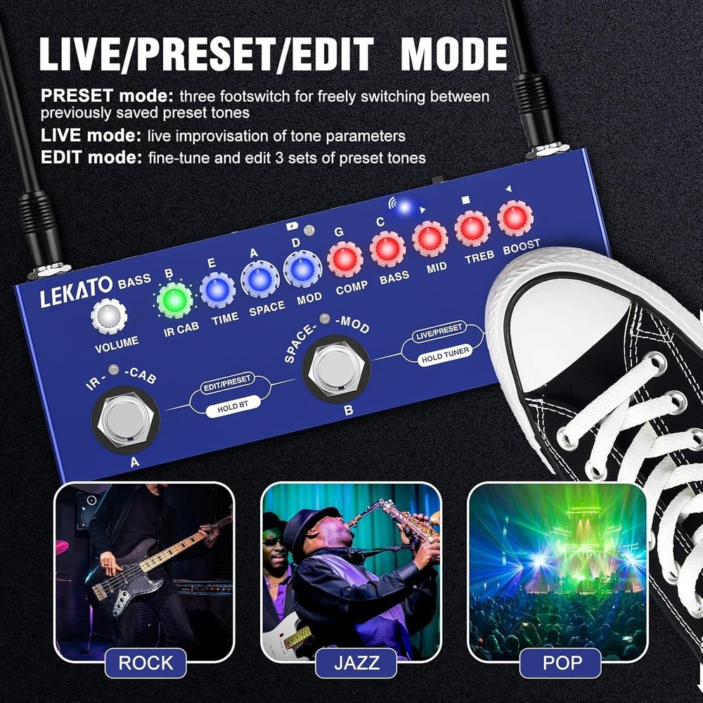 Versatile Bass Multi Effects Processor with Bluetooth and Recording Capability