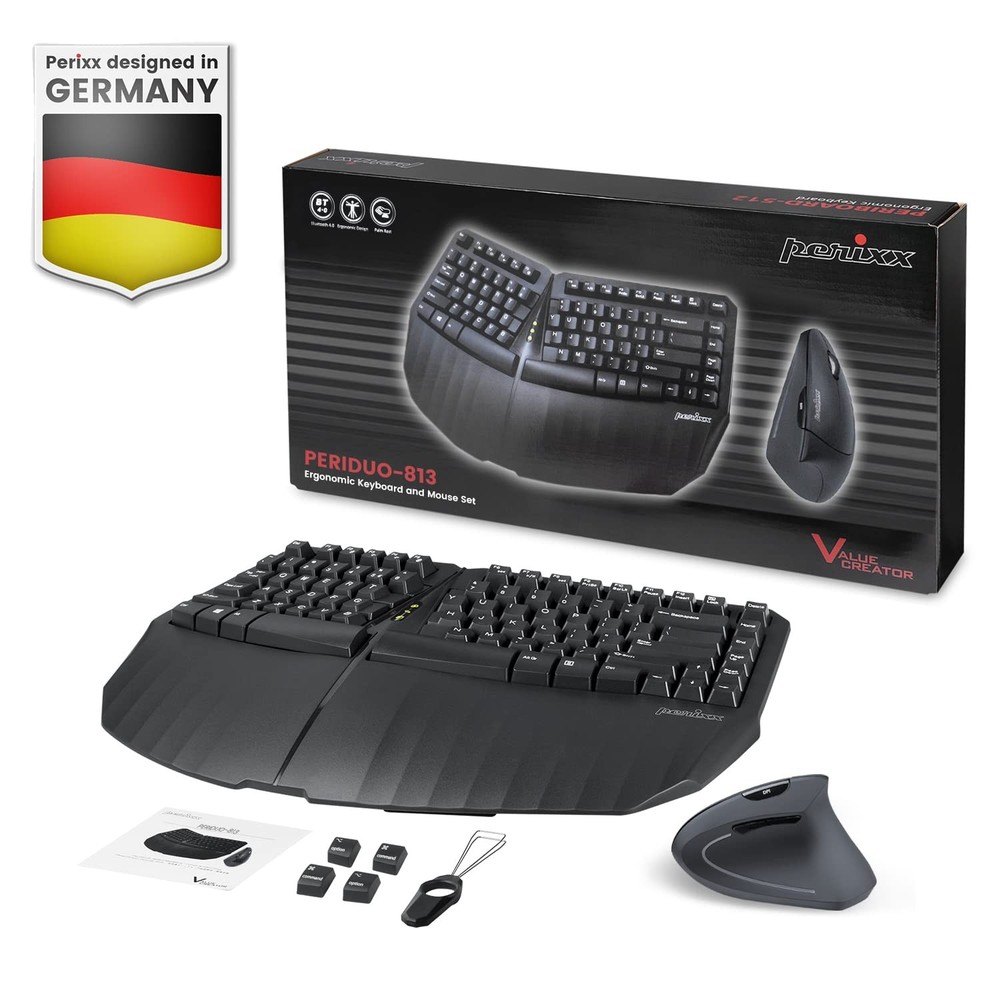 Wireless Ergonomic Compact Keyboard & 6-Button Vertical Mouse Bundle - Black