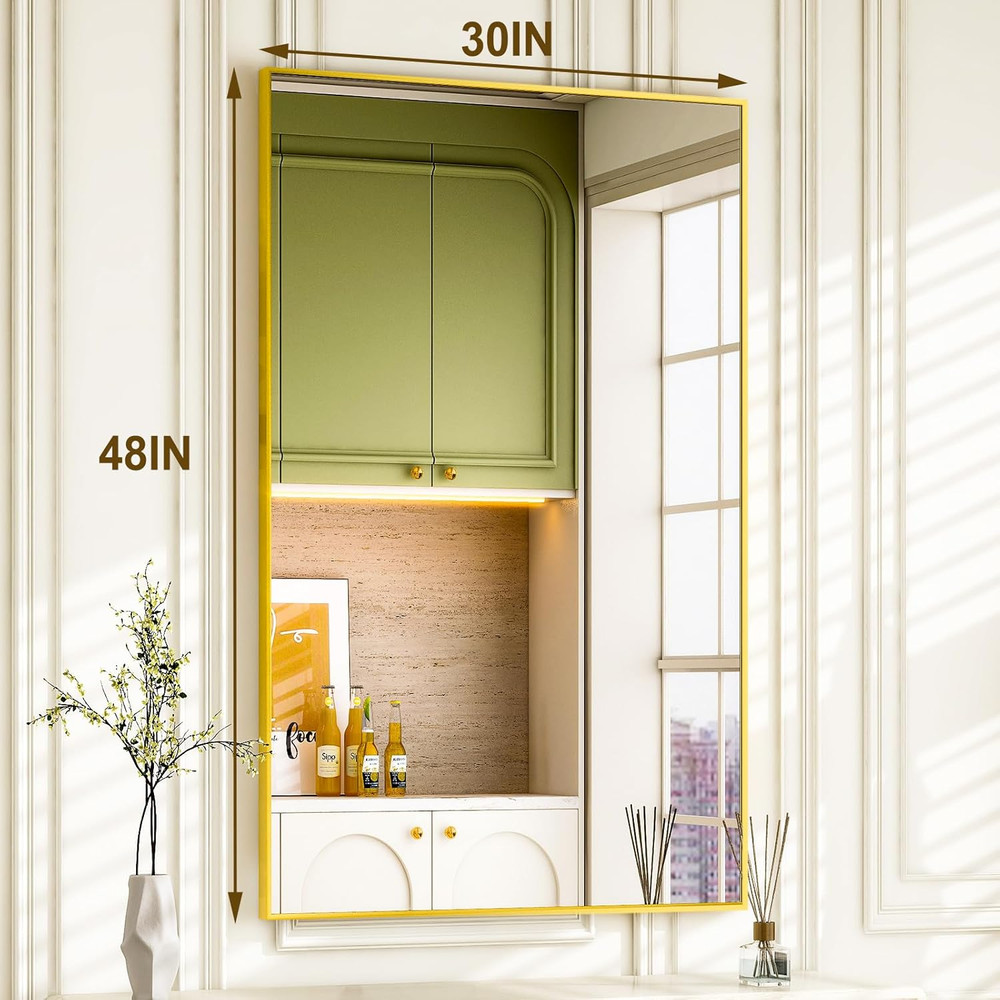 Gold Rectangular Bathroom Mirror 48"x30" Wall-Mounted Vanity Mirror