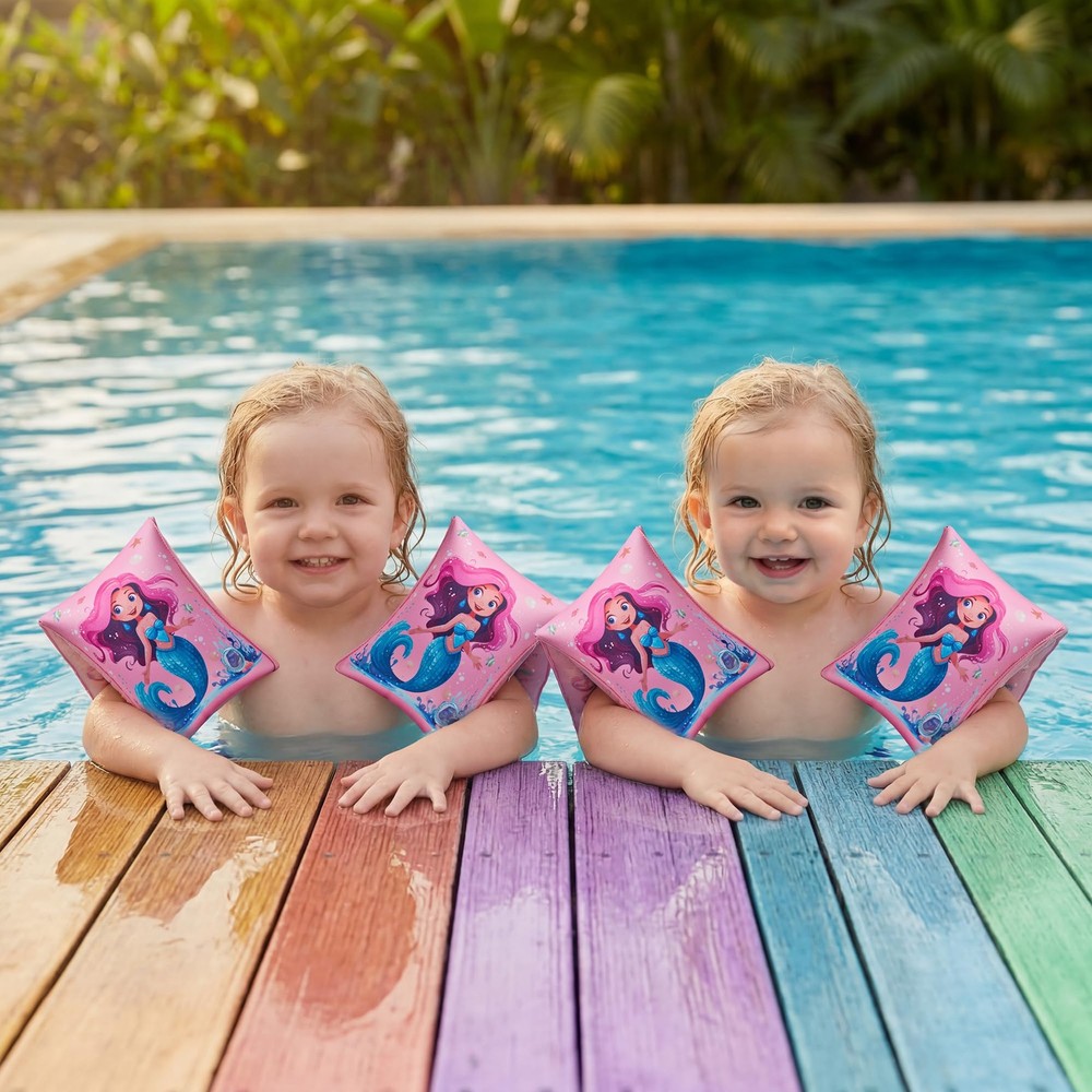 Arm Floaties for Kids, 2 Pack Inflatable Pool Floaties, Soft Fabric-Covered A...