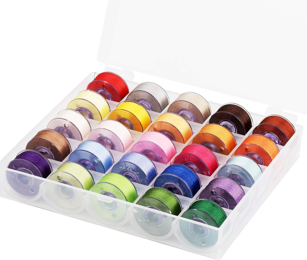 25Pcs Assorted Colors Size a Class 15 (SA156) 60WT Prewound Bobbins Thread