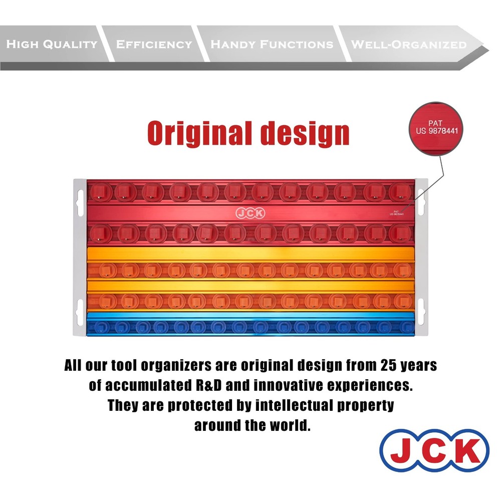 JCK Professional Quality Aluminum Multi-Size Socket Tray( Five Rails)