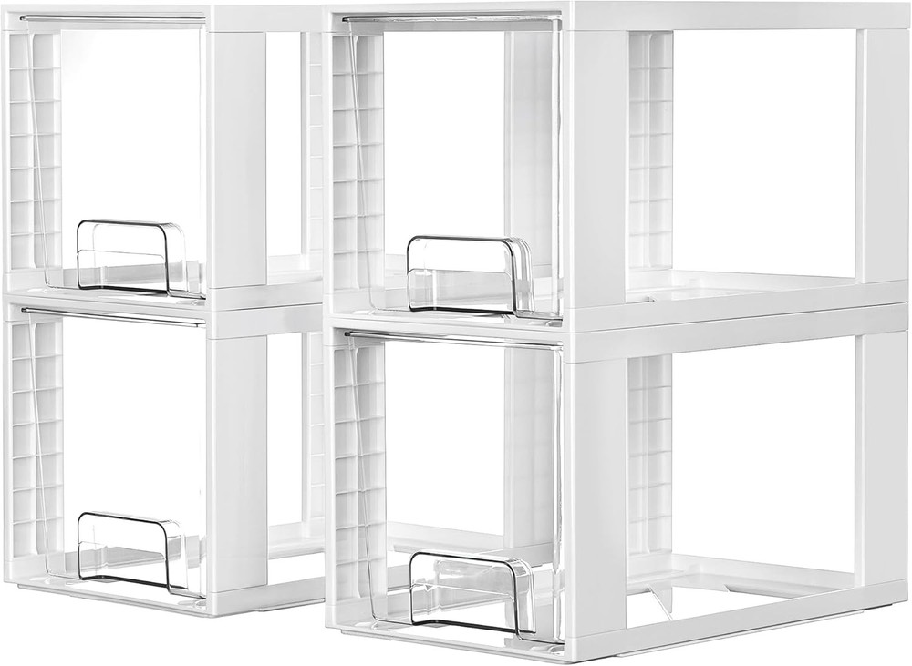 4-Piece Stackable Storage Drawer Set with Large Capacity, Storage Rack.