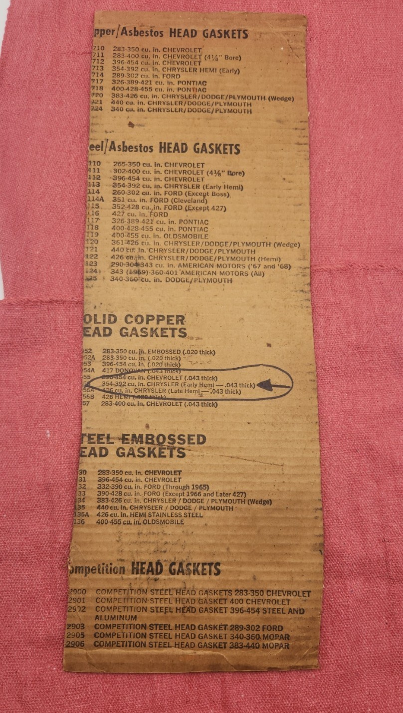 Solid Copper Head Gaskets - .043" thick, for 354-392 cu. in. Chrysler Early Hemi