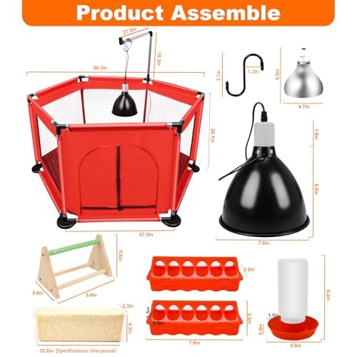 Chicks Brooder Box for Chicken Starter Kit- Includes Timing Heat Lamp Set, Red