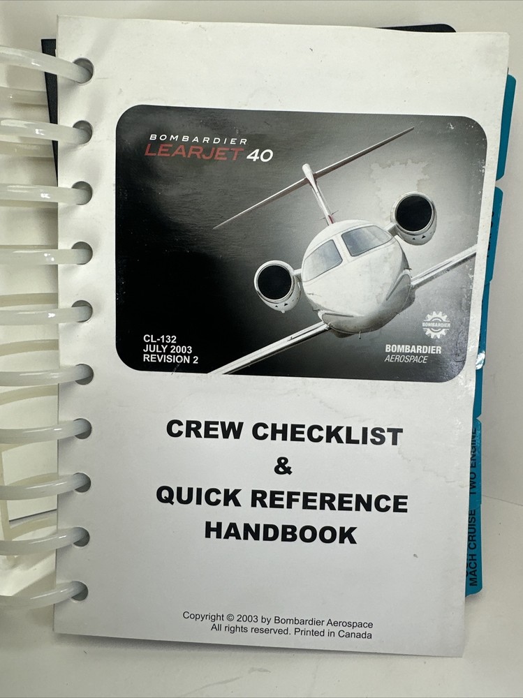 Bombardier Learjet 40 Crew Checklist & Quick Reference Handbook 2003