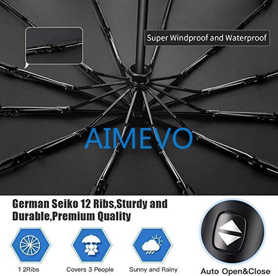 Windproof Vented Double Canopy Travel Umbrella with Teflon Coating, Auto 12Ribs