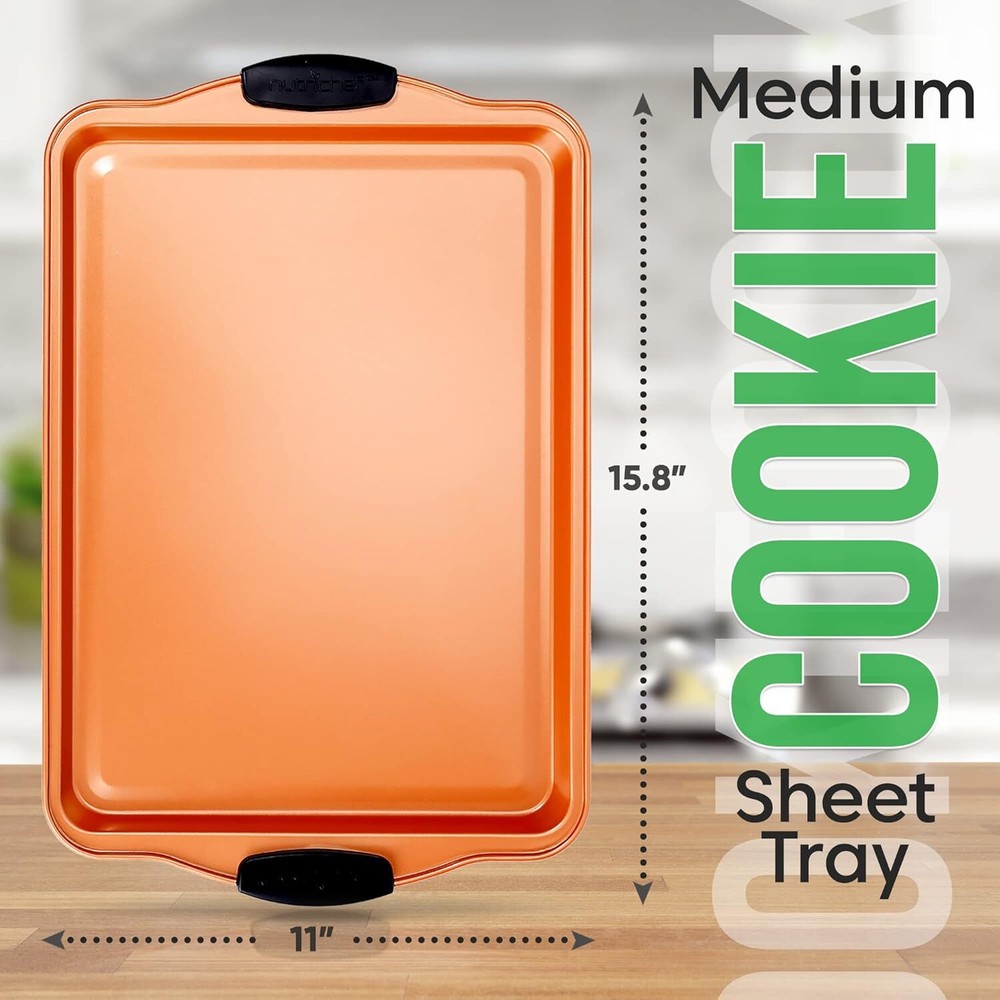 Nutrichef 15” Nonstick Cookie Sheet for Baking - Medium Sheet, Copper