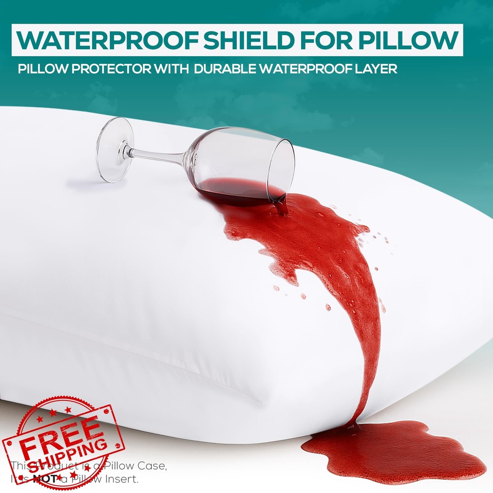 Utopia Waterproof Pillow Protector Standard Zipper 2 Pack White