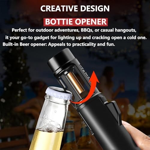 Torch Lighter, Butane Refillable Multifunction Straight Flame Bright Titanium