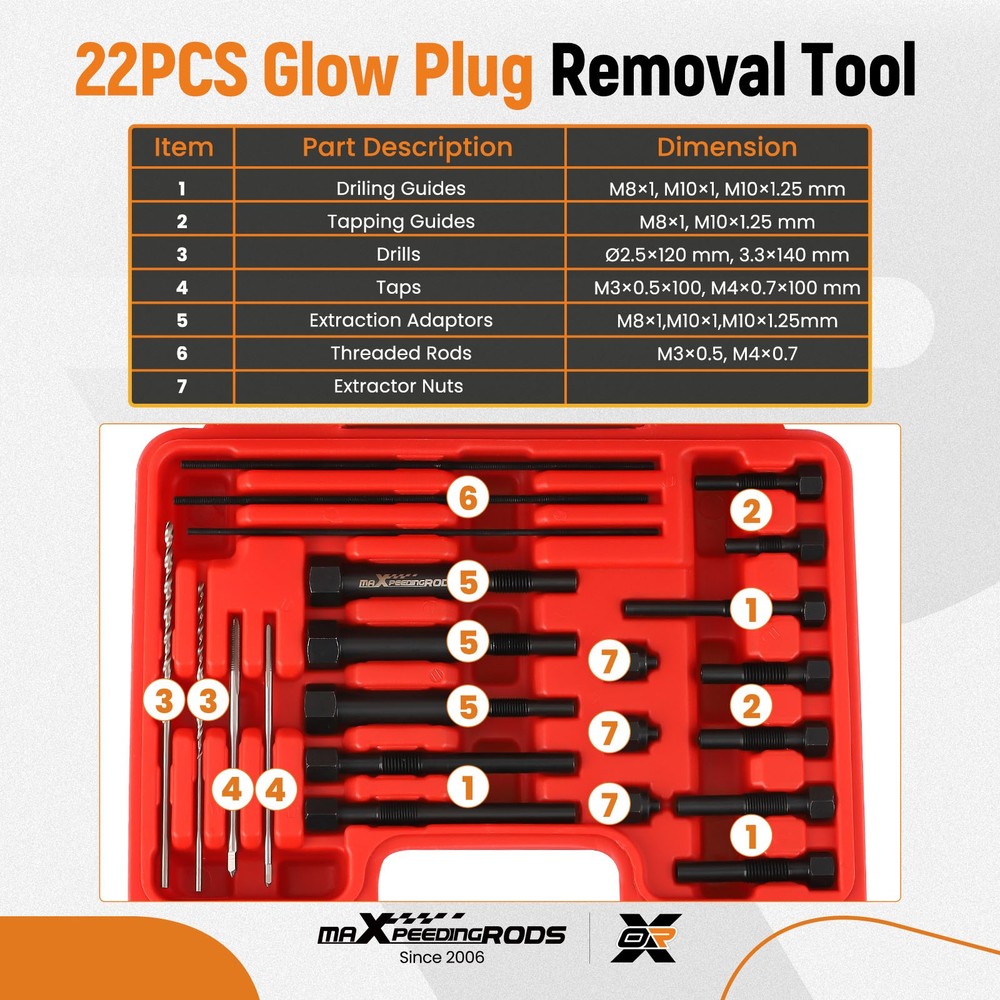 Glow Plug Electrodes Remover Extractor Remover Tapper Tool Kit M8&M10 Threads