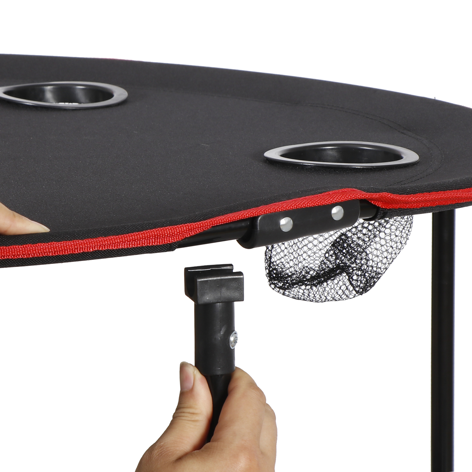 28" Round Folding Picnic Table Lightweight Canvas Beach Table w/Cup Holder Black