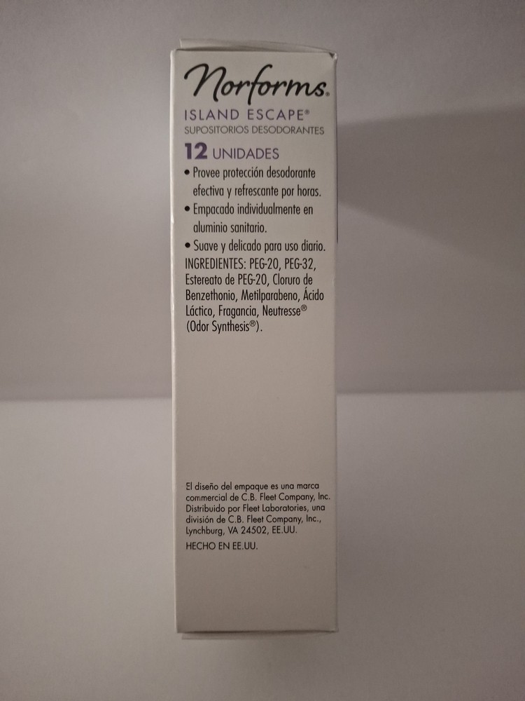 Norforms Island Escape Deodorant Suppositories Long Lasting Odor Control 12ct