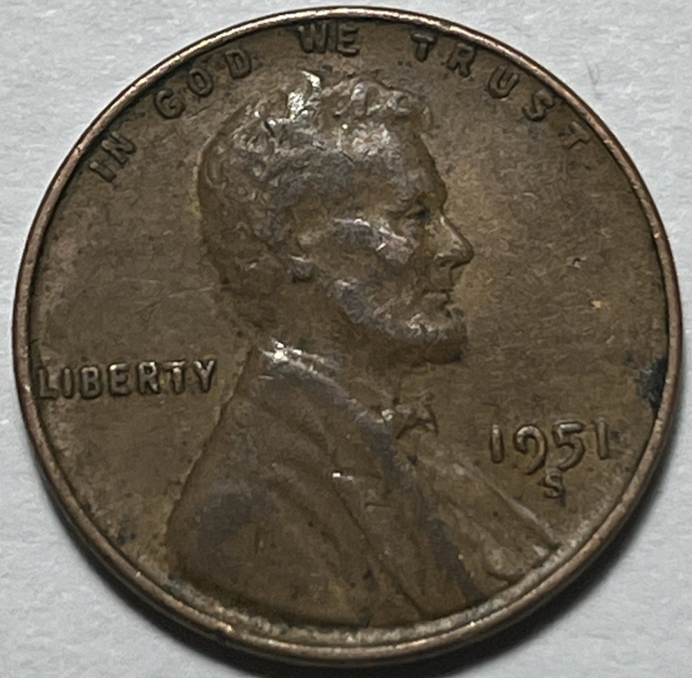 1951 S Lincoln Penny Error Misplaced Mint Mark Error