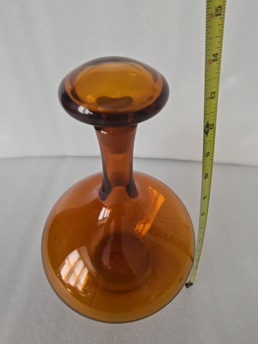 Blenko Orange Amber Glass Decanter Mushroom Stopper 14"