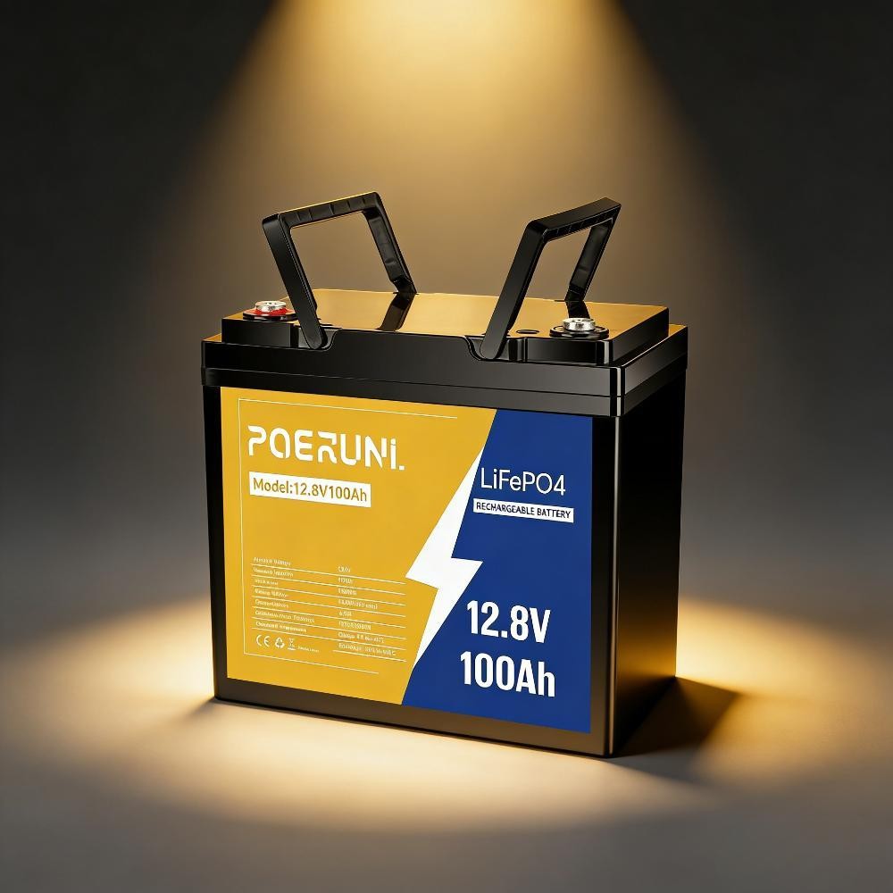 POERUNI 12V 100Ah Lithium LiFePO4 Battery 8000+ Deep Cycle for Solar RV Marine