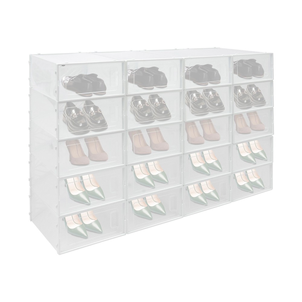 20 Pack White Plastic Shoe Boxes With Lids Stackable Storage Containers Organize