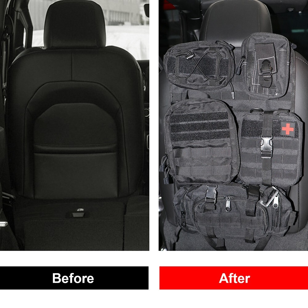 Universal Tactical Vehicle Seat Back Organizer with 5 Detachable Molle Pouch