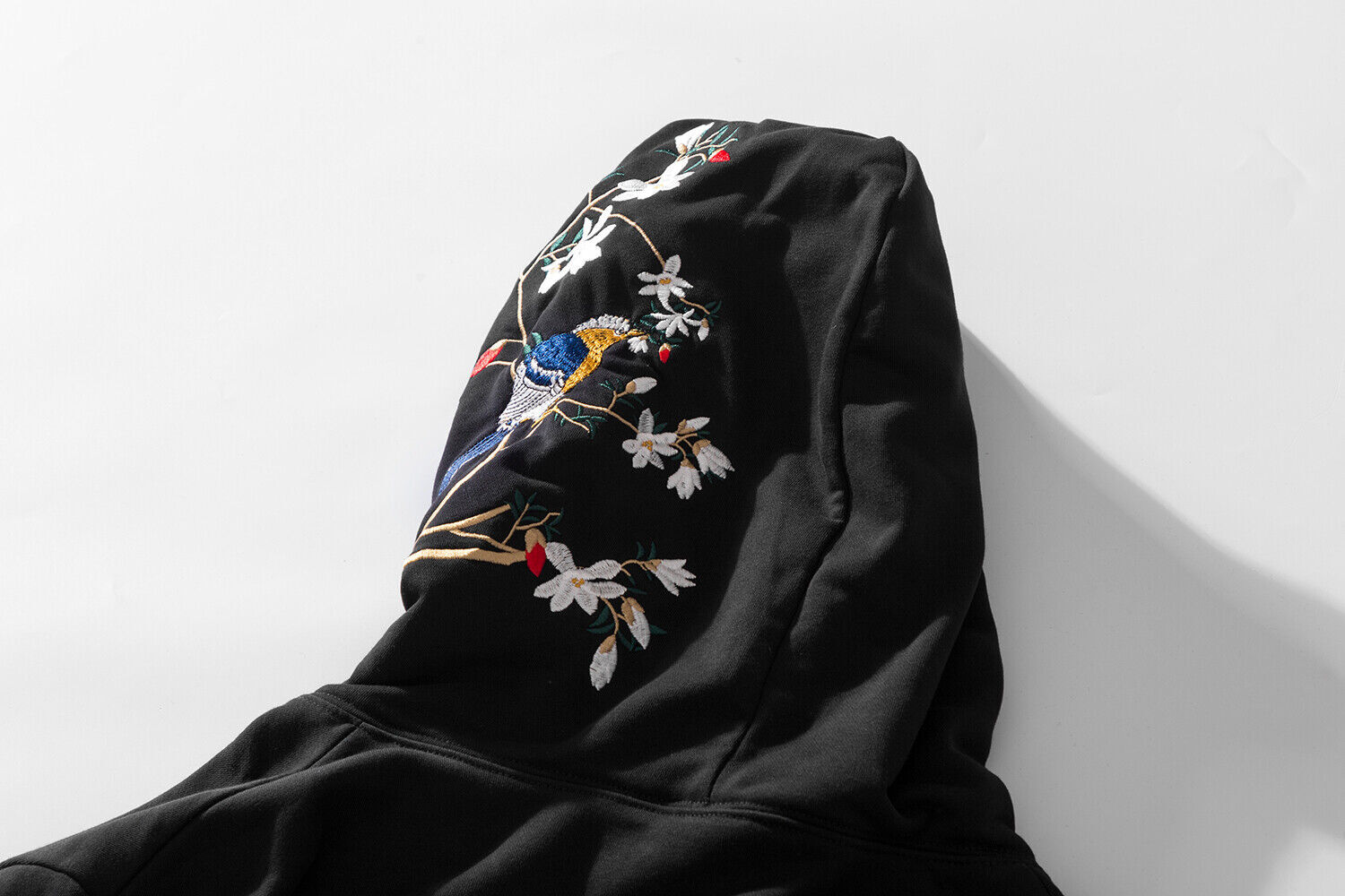Niepce Birds and Flowers Embroidered Black Hoodie Japanese Streetwear Sweatshirt