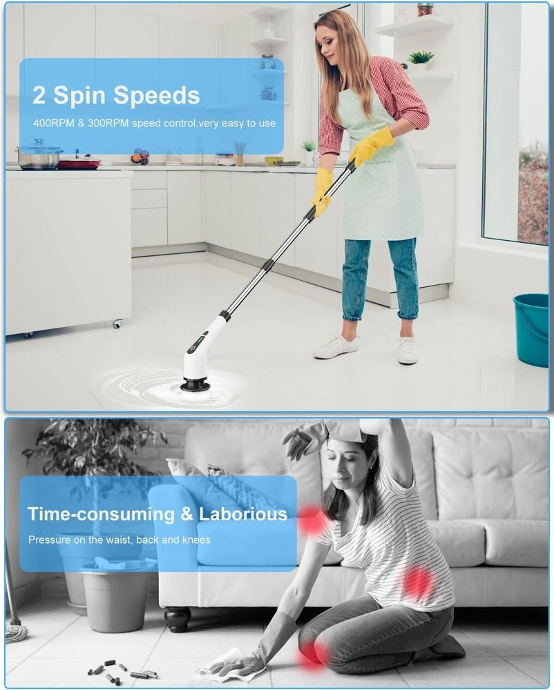 Power Scrubber with 8 Replaceable Brush Heads Rechargeable Removable Handle
