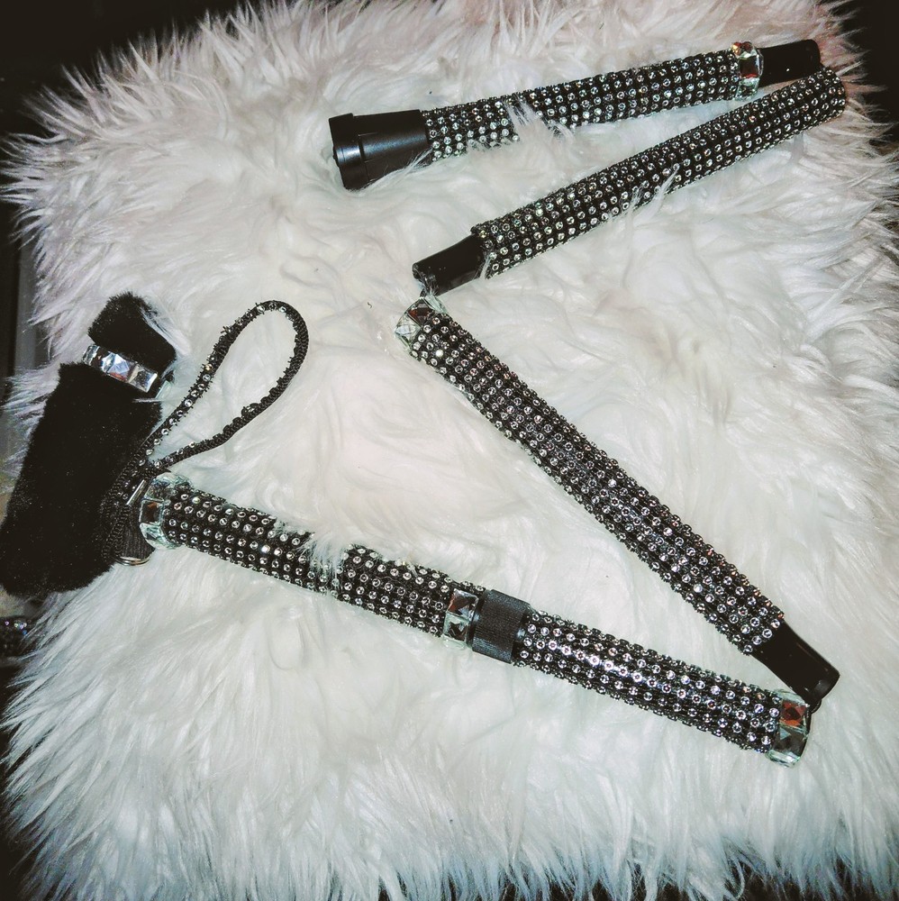 NEW REDESIGNED UPCYCLED WALKING CANE ADJUSTABLE FOLDABLE BLACK  BLING-BLING...