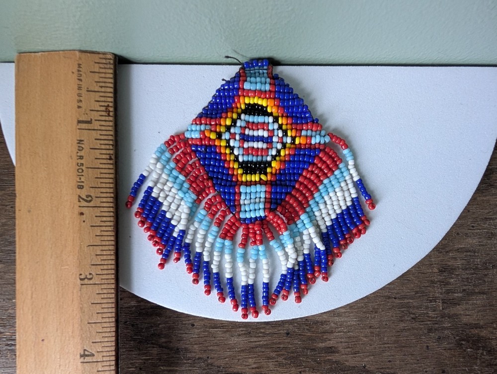 Beaded Native American Style Accent Patch Pendant Seed Bead Multicolor
