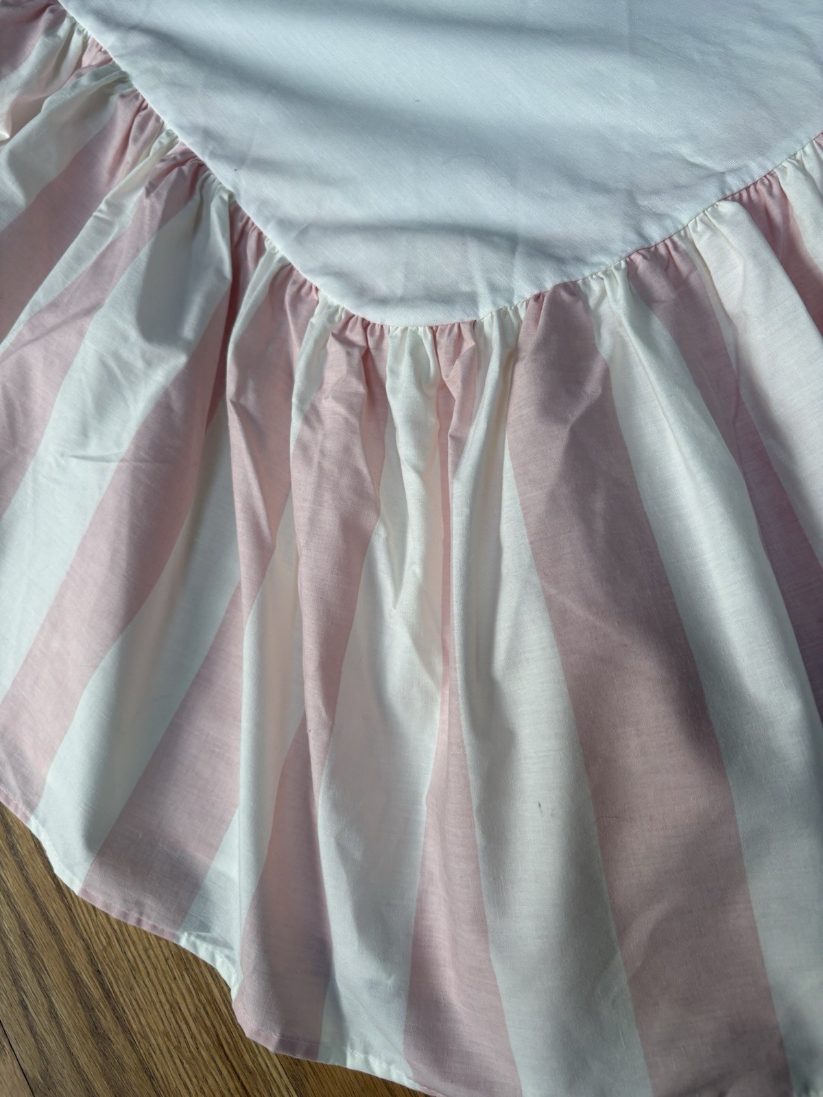 VTG LAURA ASHLEY COTTAGE ROSE PINK AWNING STRIPE TWIN BEDSKIRT SHABBY CHIC 13”