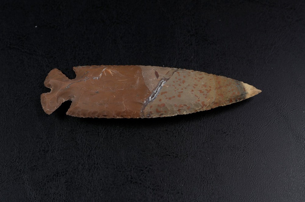 Large 5.8" Point Spearhead, Arrowhead Tool, Knife, Blade with Crystals Embedded