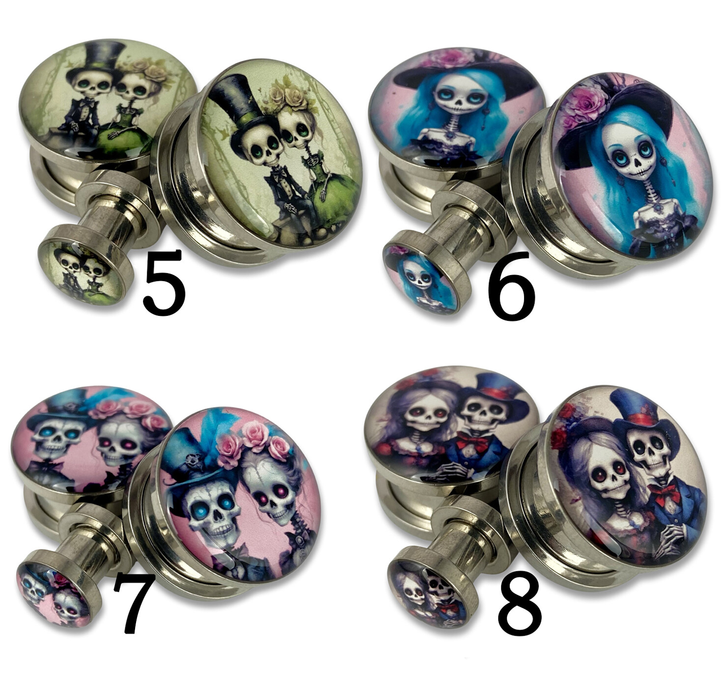 Pair of Victorian Skeleton Picture Plugs (MTO-074) gauges 16g thru 1 inch