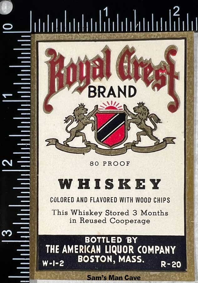 Royal Crest Whiskey Label - MASSACHUSETTS