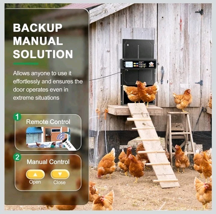 IBKINXX Automatic Chicken Coop Door Solar Powered Timer Remote Light