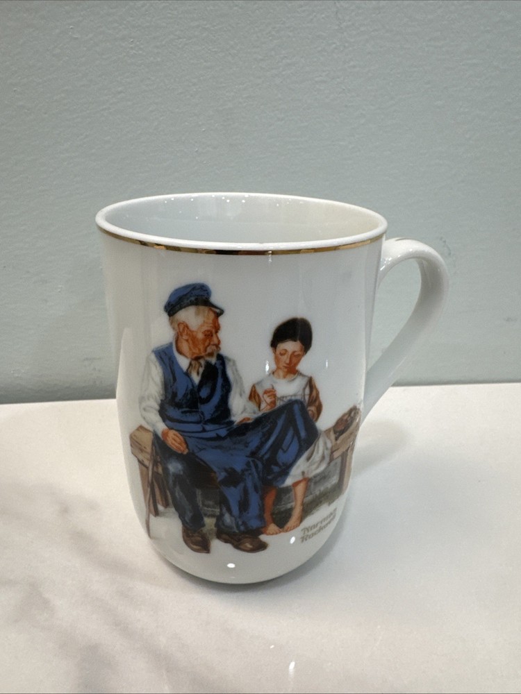 Norman Rockwell Coffee Cups From 1982 4 Different Patterns 5 Piece Set