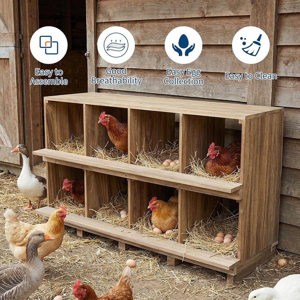 Chicken Nesting Box, 8 Compartment Wooden Nesting Boxes for Chickens